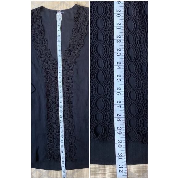 La Blanca XS Swim Coverup Black Tunic Dress Lace Deep V Sheer Cotton Perf Cond - Picture 11 of 11